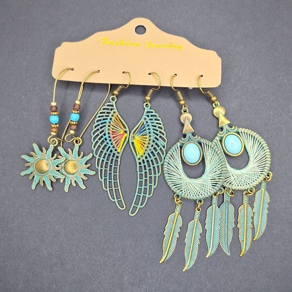 Turquoise bronze sun dream catcher earrings